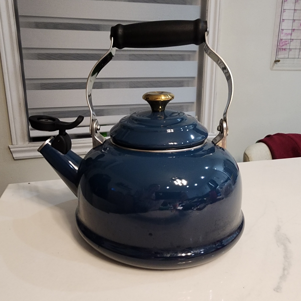 Blue Enamel Teapot with Black Handle